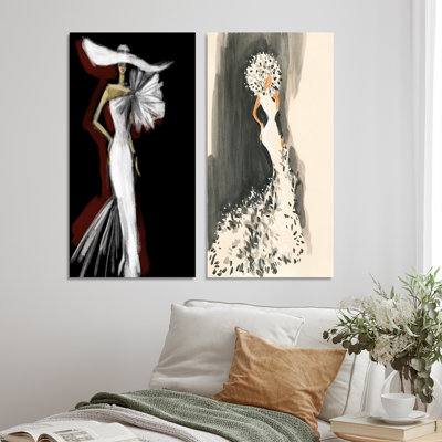 Portrait monochrome d'une femme glamour - ensemble de 2 peintures sur toiles
