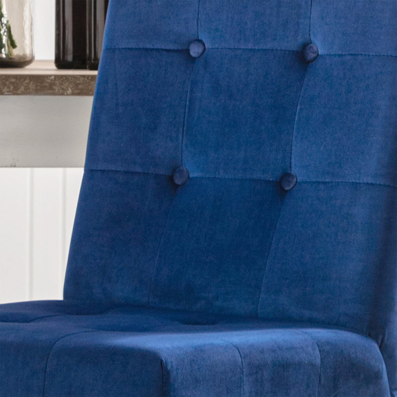 Ensemble de 2 chaises de salle à manger rembourrées en velours Mercer41 avec pieds en acier inoxydable, bleu marine