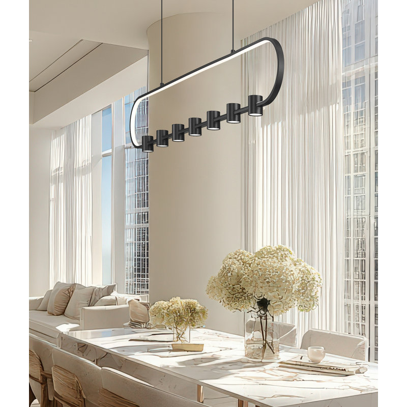 Saros Matte Black 7 Light Linear Chandelier
