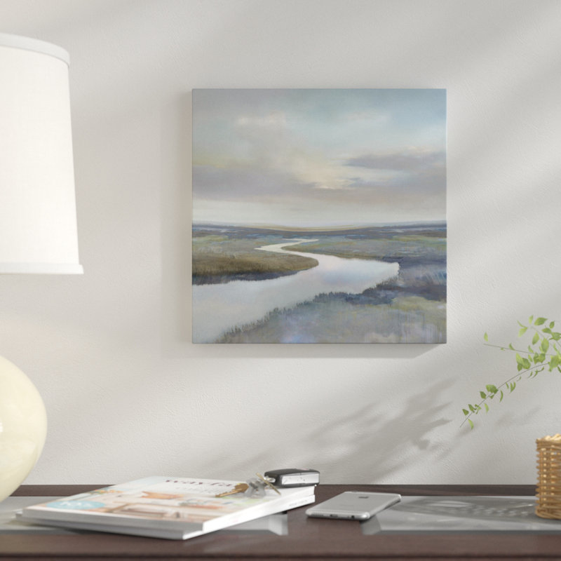 «Riverbend III», impression sur toile, H 26 po x l 26 po x P 1,5 po, Papier d'art encadré noir, Pas de tapis
