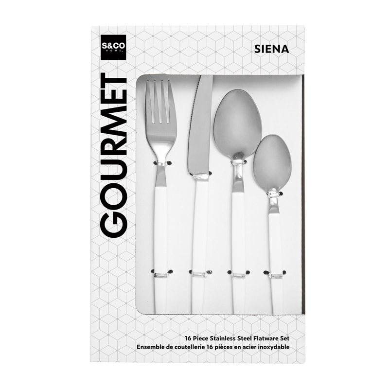 Silverware Flatware Set. 16 Piece Stainless Steel for 4. Cutlery Set for Home Kitchen Restaurant, Blanc