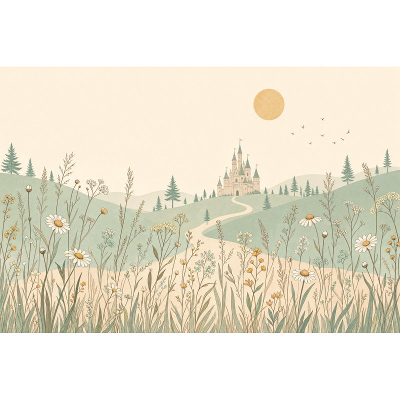 Papier peint Fairytale Castle Wildflowers Rolling Hills, 140 po x 108 po, Peler et coller