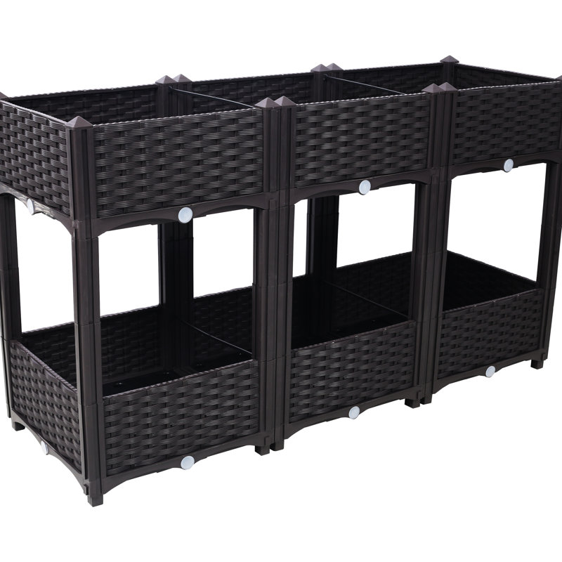 27.7" High Polypropylene Raised Beds - 47.2"X15.7", Brown, With Drainage For Veggies, Flowers, Herbs, Easy Assembly 21.7Lb Planter 47.2"X15.7"X27.7", Brown Construction