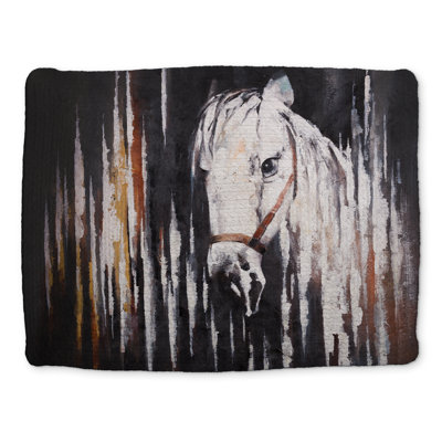 Cheval blanc dans un napperon foncé | Décoration de chambre d'animaux de ferme
