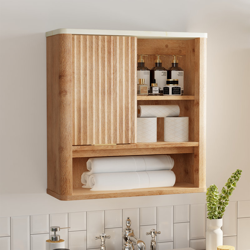 Wall Bathroom Cabinet, Bathroom Storage Cabinet Wall Mount With Sliding Barn Door And 1 Open Adjustable Shelf，For Bathroom, Kitchen