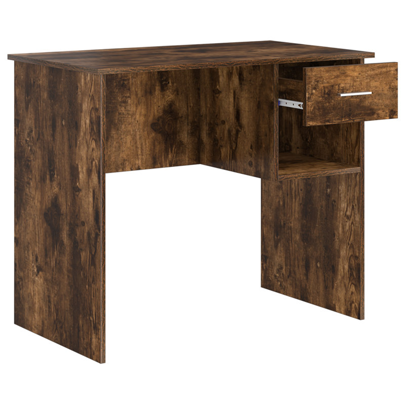 Desk With Storage 90X49.5X75 Cm Engineered Wood, Smoked Oak