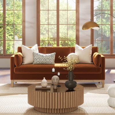 Canapé de ferme moderne Knox de 84 po, velours performance orange brûlé
