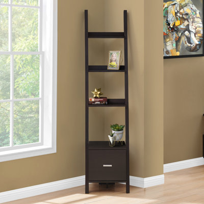 Bookshelf, Bookcase, Etagere, Corner, Ladder, 69"H, Office, Bedroom, Brown Laminate