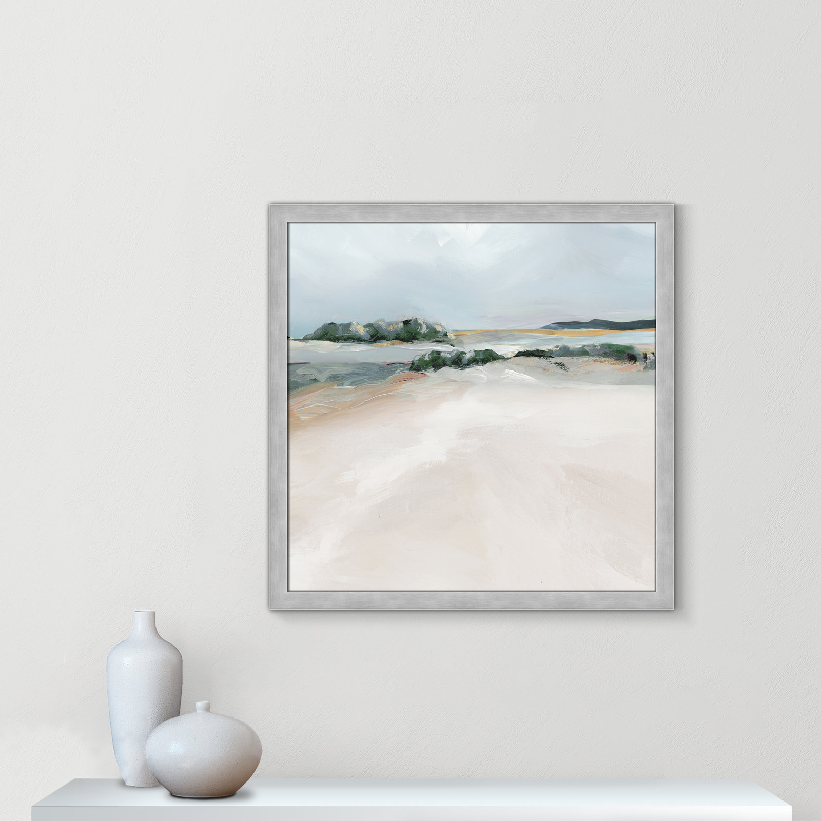 Anelis "Shimmering Path" Painting, 28.5" H x 28.5" W x 1.12" D, Matte Silver Framed