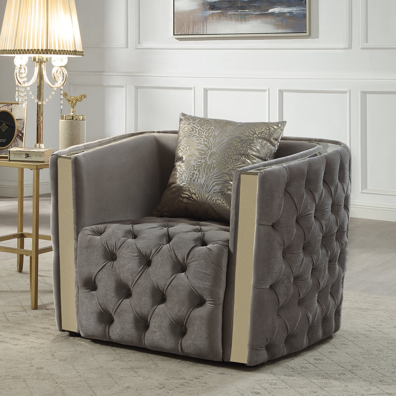 Doruk 43.6'' Velvet Armchair, Taupe Velvet