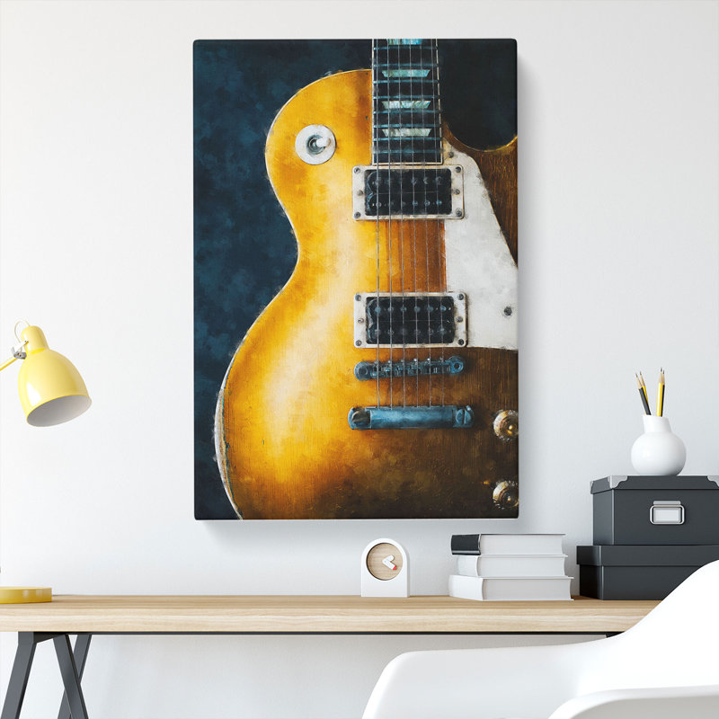 Aged Electric Guitar - Wrapped Canvas Painting, 50cm H x 35cm W x 3cm D