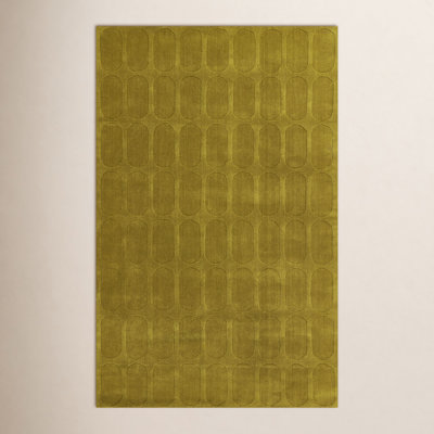 Mazzi Light Olive Hand-Loomed Geometric Wool Rug