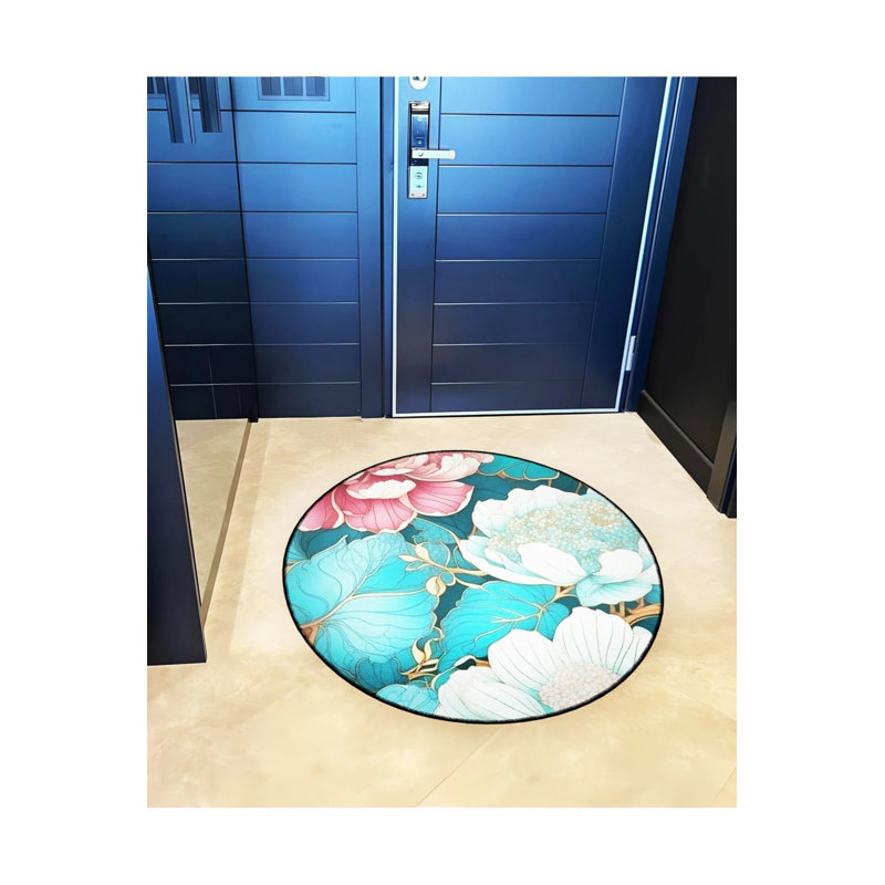 Blue Pink Floral Area Rug, Round 2'8"