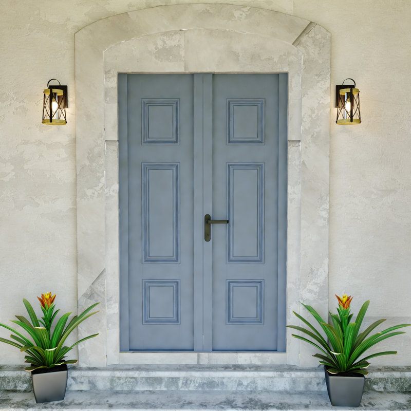 Applique murale d'extérieur 12 po en fer oxydé et orme bruni à lumière du jour avec capteur d'orge bruni à l'aube, acier durable, abat-jour en verre transparent pour porte de patio ou de garage