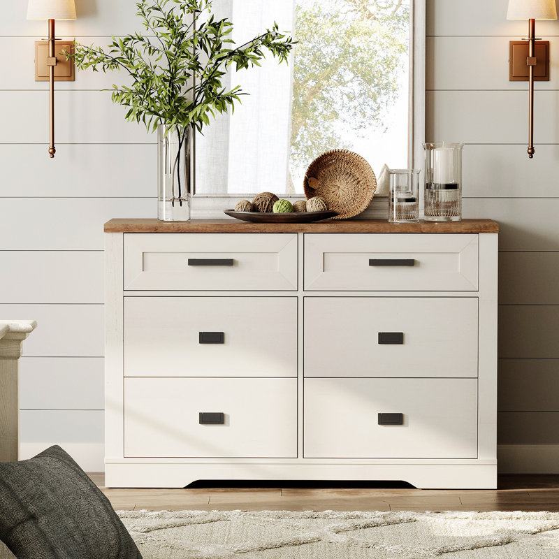 Laziza  Solid Wood Farmhouse Dresser For Bedroom With 6 Drawers, White