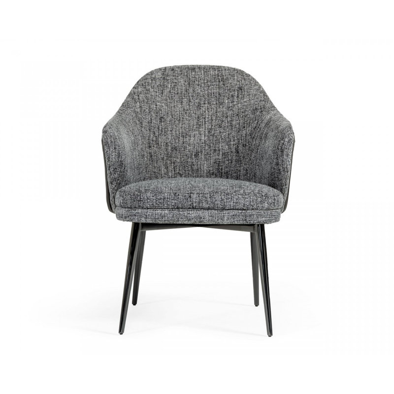 Fauteuil de salle à manger rembourré gris et noir avec dossier à oreilles en similicuir