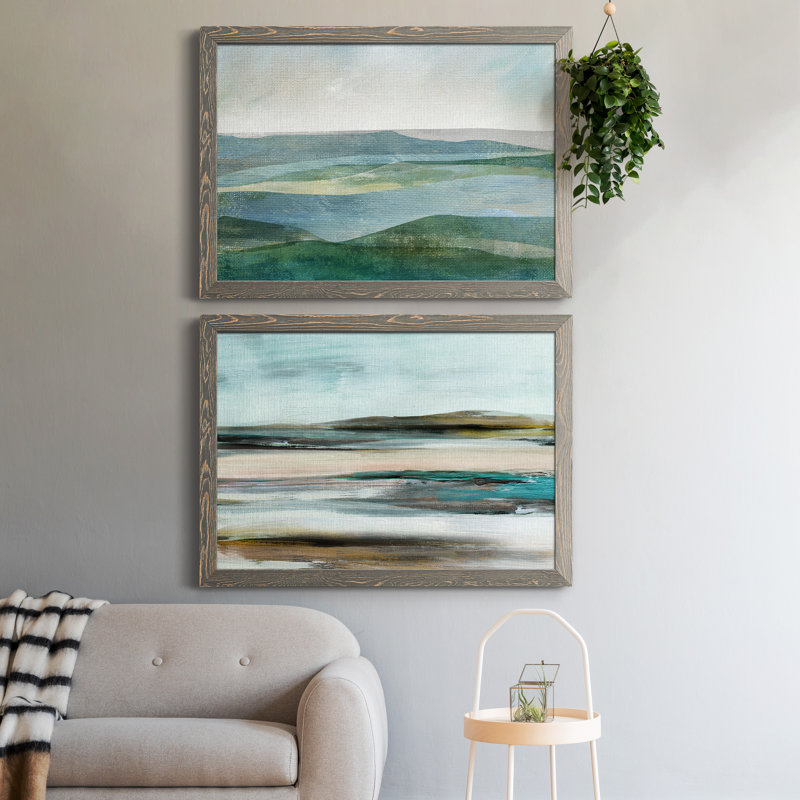 River Valley - Ensemble de 2 peintures sur toiles encadrées, Encadré gris, H 31,5 po x l 47 po x P 1,5 po