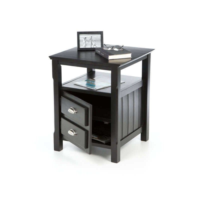 Escoto Black Square Nightstand is constructed from solid and engineered wood, 25 H, 20 W and 20 D