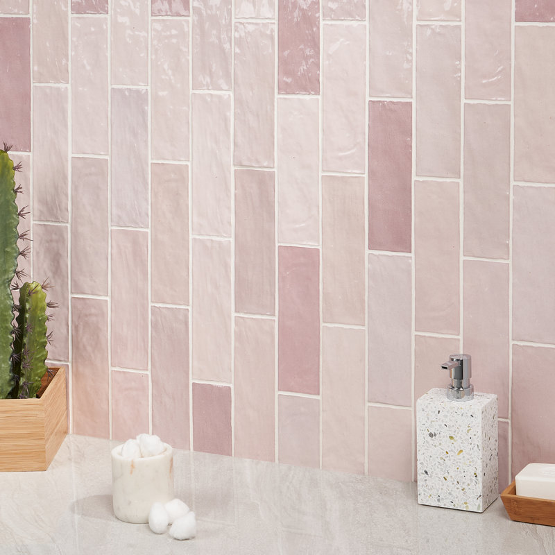 Karma 3 in. x 8 in. Glazed Ceramic Subway Wall Tile (38 pieces 5.38 Sq. Ft. / Case), Pink