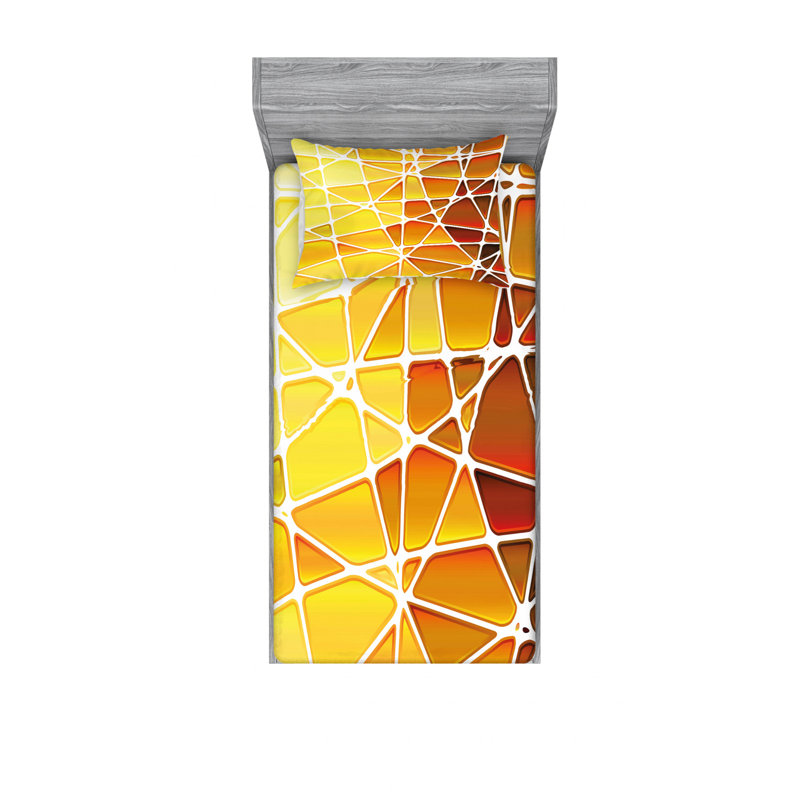 Microfiber Geometric Sheet Set, Twin XL Sheet Set with Fitted Sheet, Yellow Geometric
