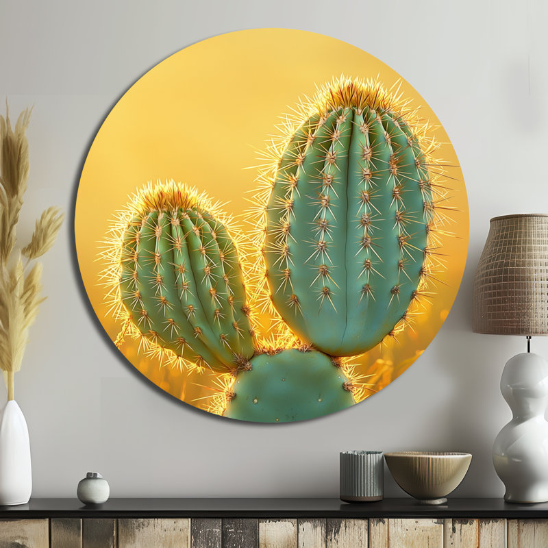 Marrin - Cactus rond, reproduction d'art métallique traditionnelle verte, H 23 po x l 23 po