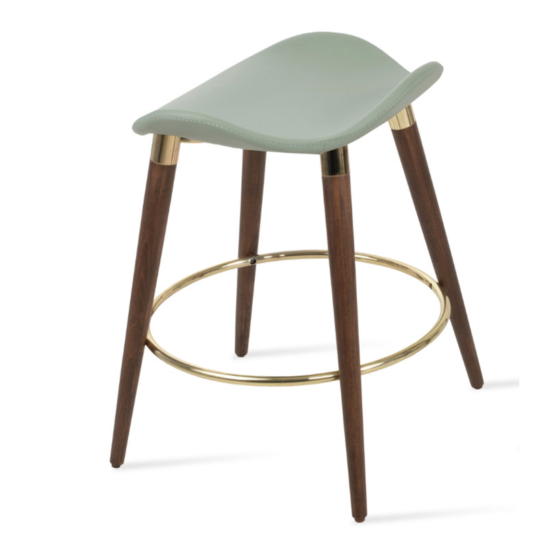 Falcon DR Wood Stool, Brown/Gold, Bar Stool (30" Seat Height), Light Green