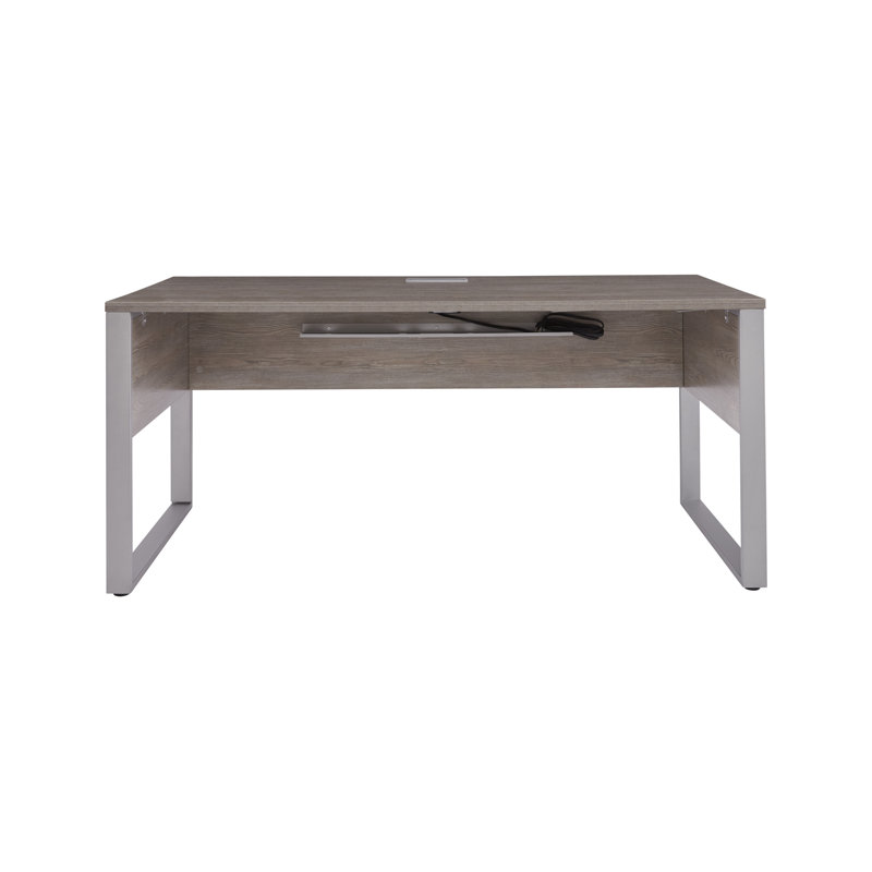 Bureau avec prises intégrées Maysey, H 28,7 po x l 71 po x P 32 po, Gris / argenté