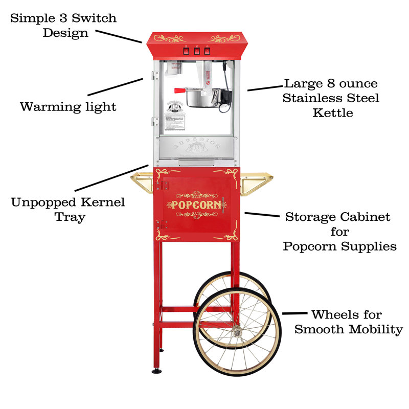8 oz. Great Northern Popcorn Machine à maïs soufflé bouilloire avec chariot