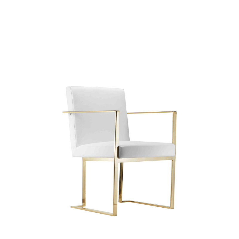 Chaise rembourrée Dexter, Similicuir blanc, Or