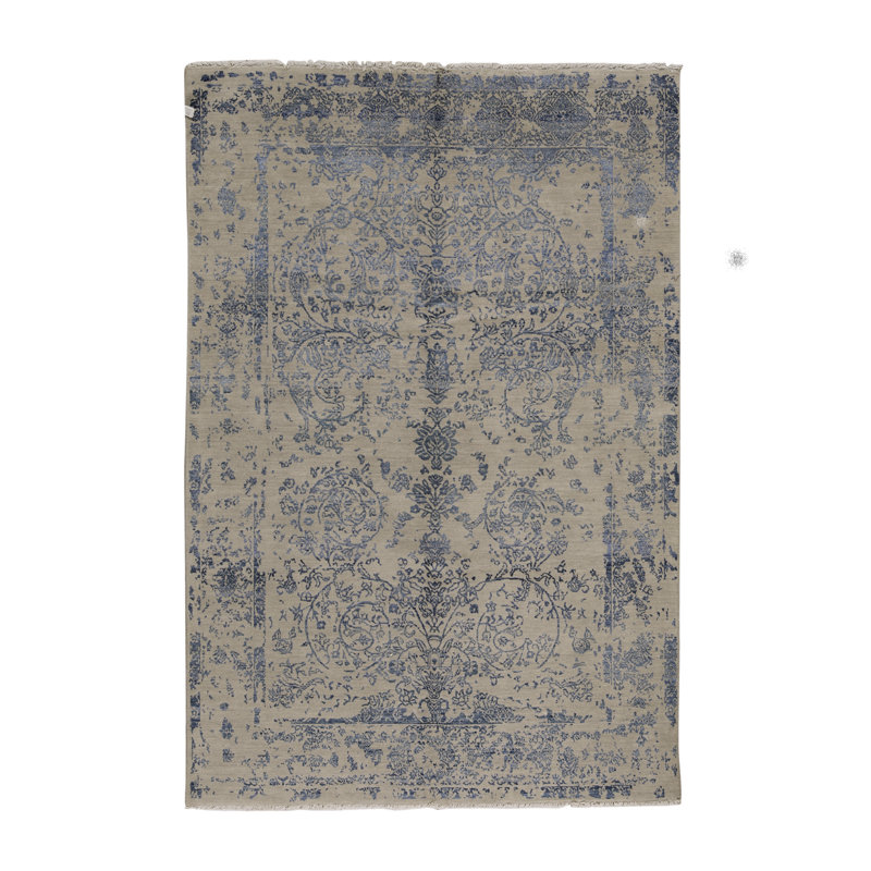Hand-Knotted High-Quality Silver and Blue Area Rug