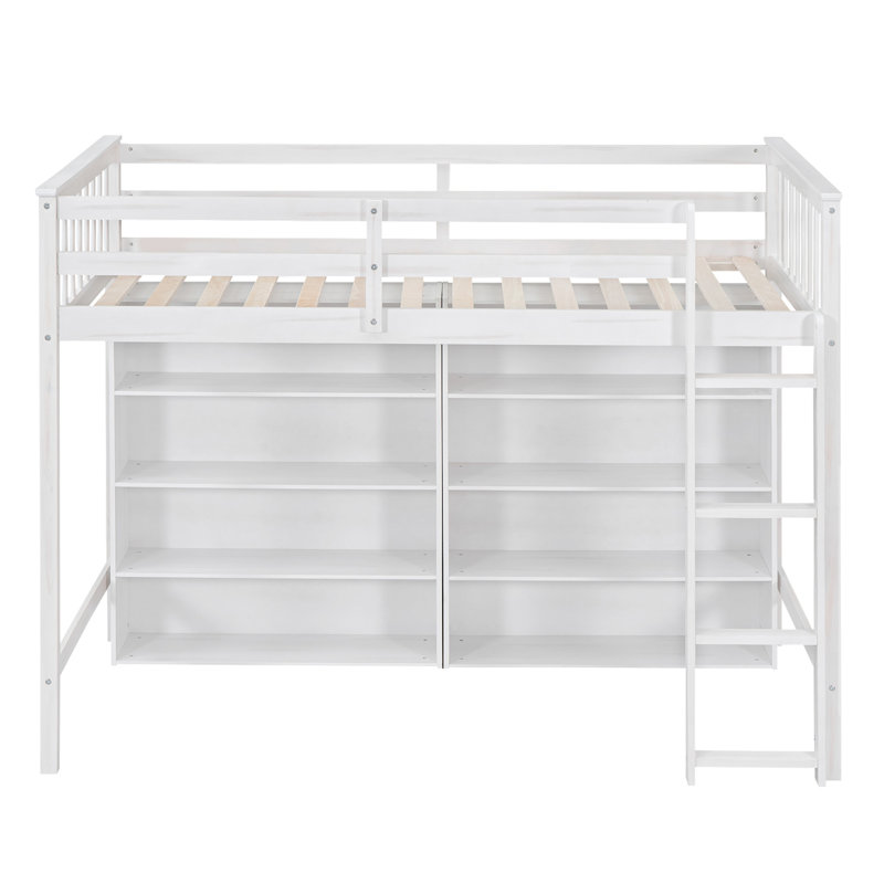 Lit mezzanine en bois de 62,2 po de hauteur avec tablettes de rangement et lit encastré avec échelle intégrée, Lit simple