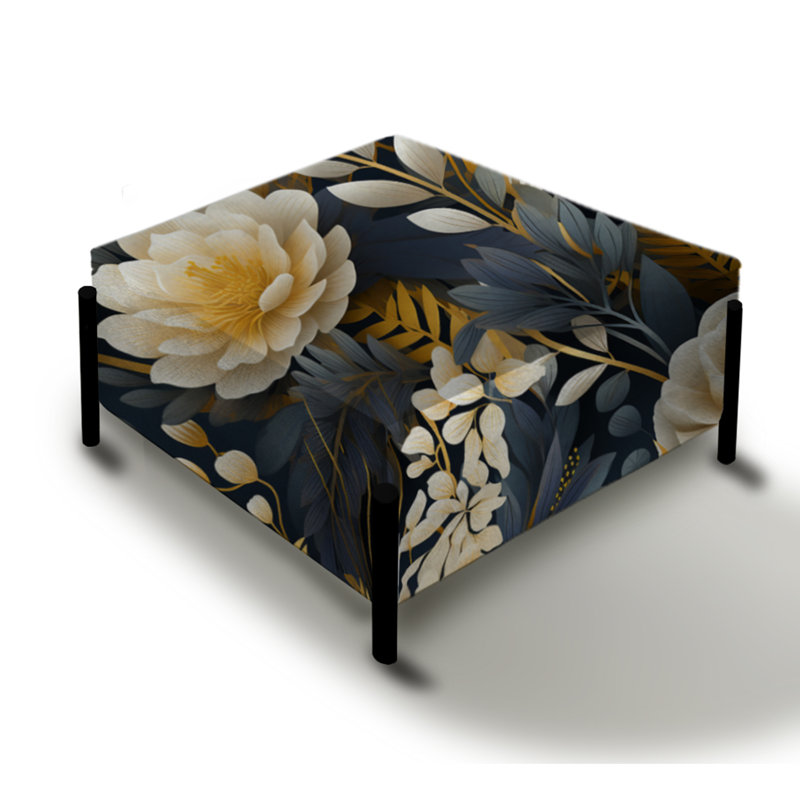 Enchanted Gardens motif doré et gris - grand repose-pieds carré floral