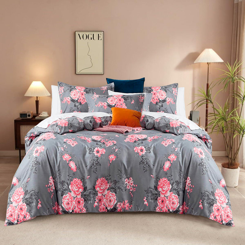 Aspire Homeware Elegant Floral Microfiber Duvet Cover Set with Pillowcases for Bright and Stylish Bedroom