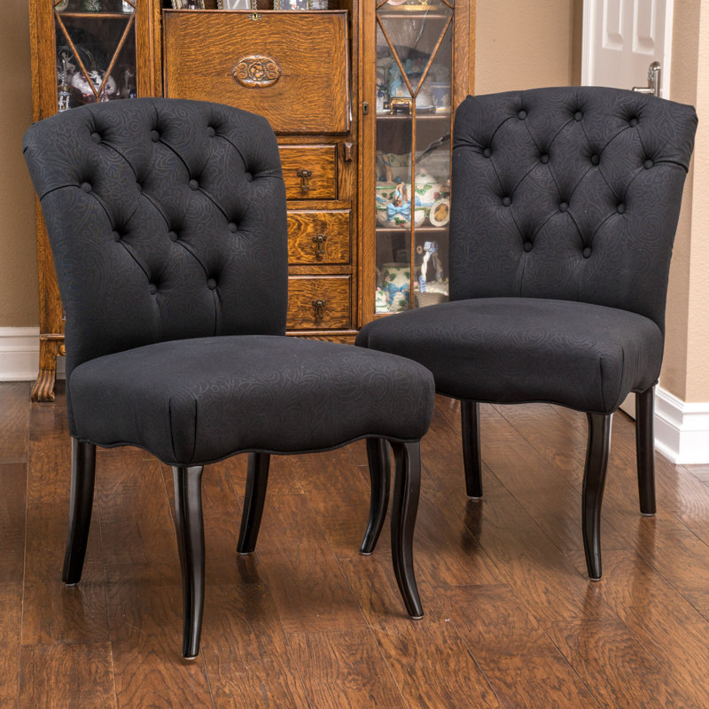Chaise d'appoint rembourrée en lin capitonné Pangle, Noir