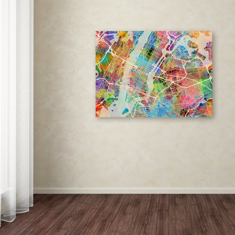«New York City Street Map», impression, H 14 po x l 19 po x p 2 po, Toile tendue, Pas de tapis