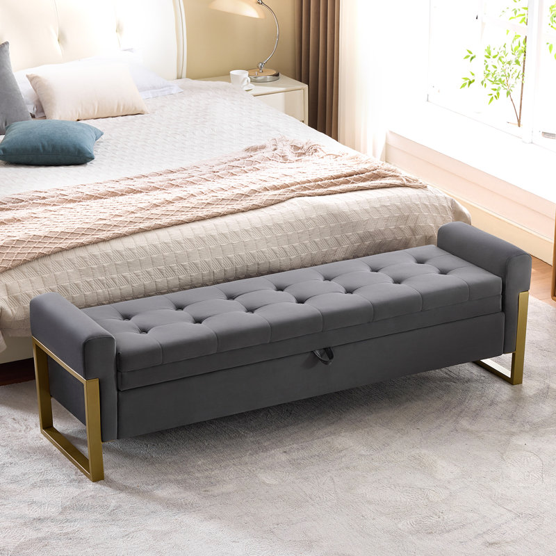 67'' W Modern Upholstered Flip Top Velvet Storage Bedroom Bench, Dark Gray Velvet