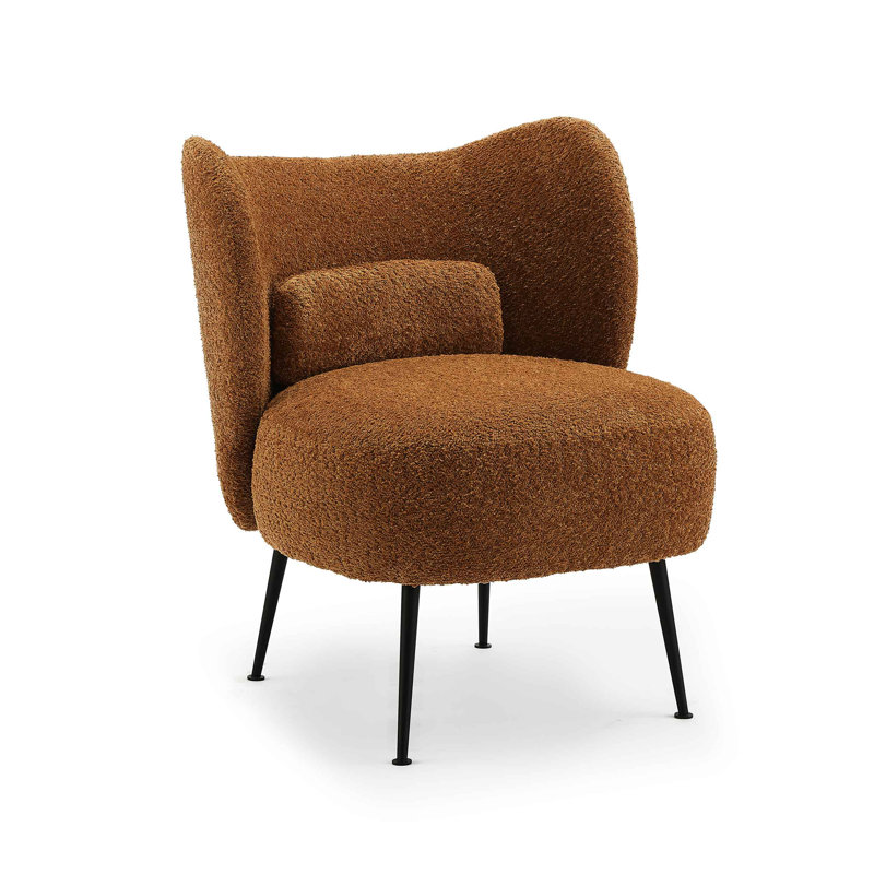 Emiline 24" W Upholstered Barrel Chair with Lumbar Pillow, Rust Bouclé