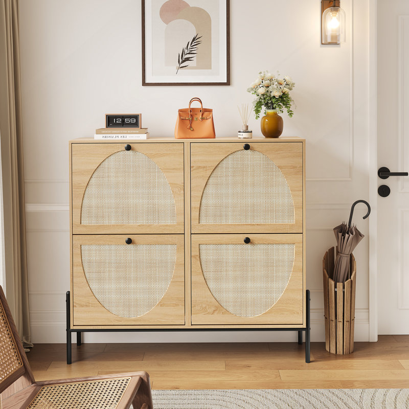 Space-Saving" * Shoe" * With" * Flip-Down" * –" * Narrow" * For" * & Hallways, Oak