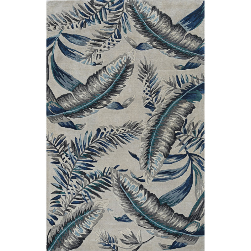 Tapis gris en laine touffeté à la main à motif floral Lynne, Rond 7 pi 6 po