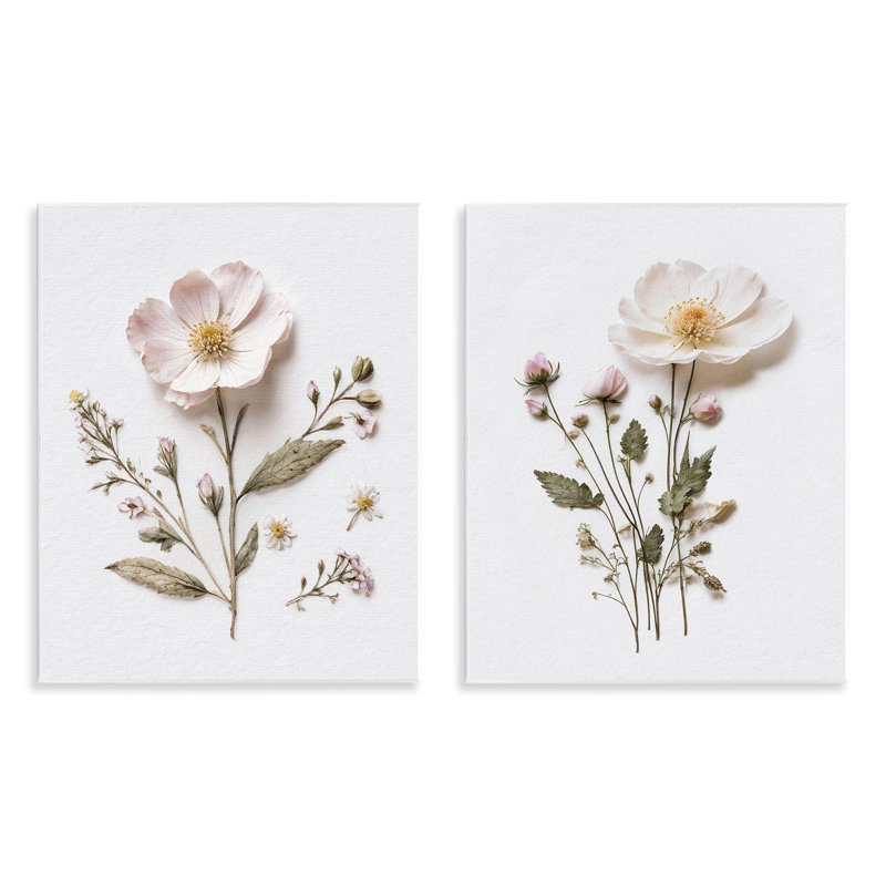 Minimal Pressed Flowers 2pc Wall Plaque Set, design by Lettered and Lined