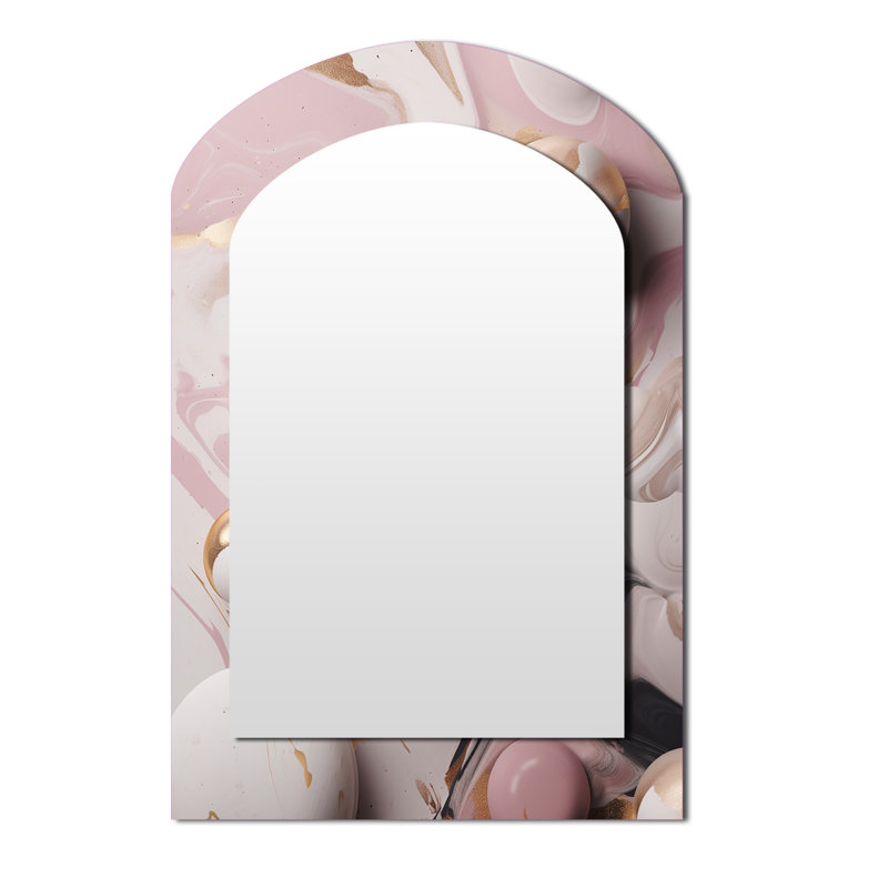 Solid Marble Paint Artwork I - Marble Arch Large Wall Mirror, Pink Asymmetrical Decorative Mirror, Printed Metal Art