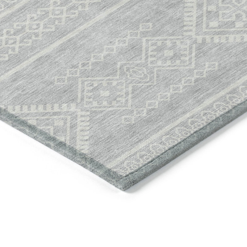 Tapis intérieur / extérieur lavable argenté et ivoire 3 pi x 5 pi Southwestern