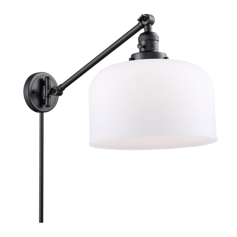 Bell - bras pivotant 1 lumière 12 po, Ampoule incandescente rétro 60 watts, Blanc mat, Noir mat
