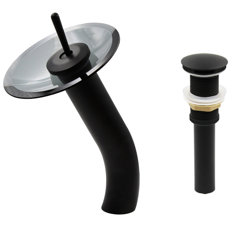 Robinet de lavabo vasque avec bonde Falls, Noir mat, Transparent