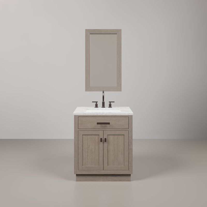 Foosland Chestnut 30" Carrara White Marble Countertop Bath Vanity with Faucet, Gray Oak, Faucet Included