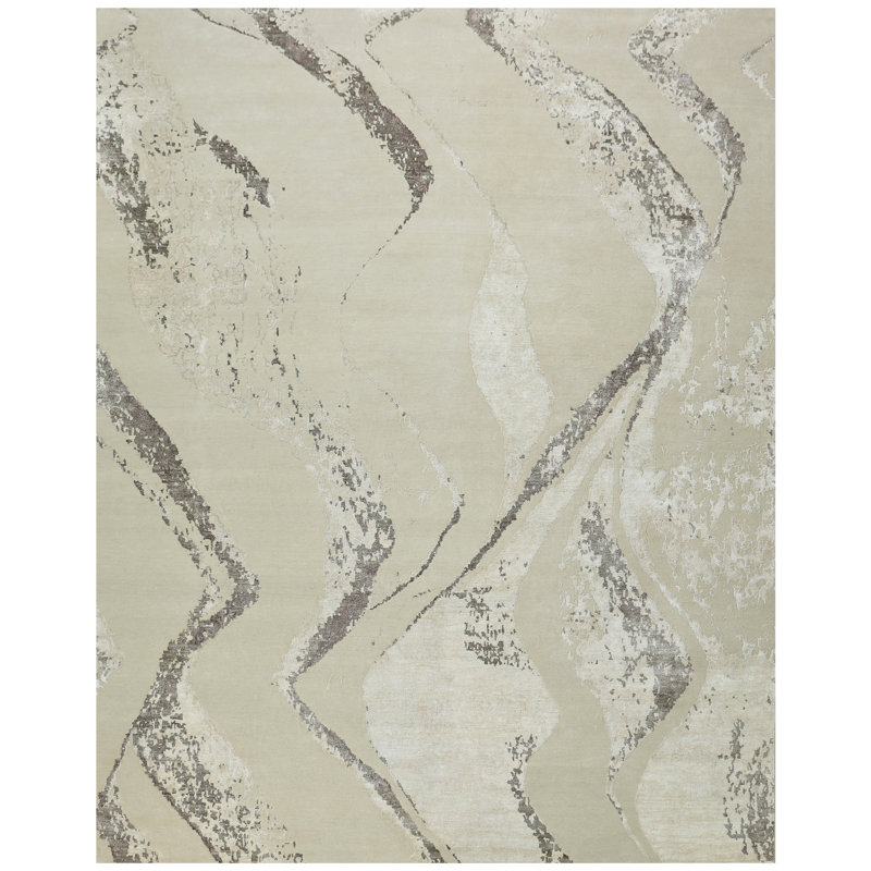 Tapis beige noué à la main de haute qualité, Rectangle de 5 pi x 8 pi