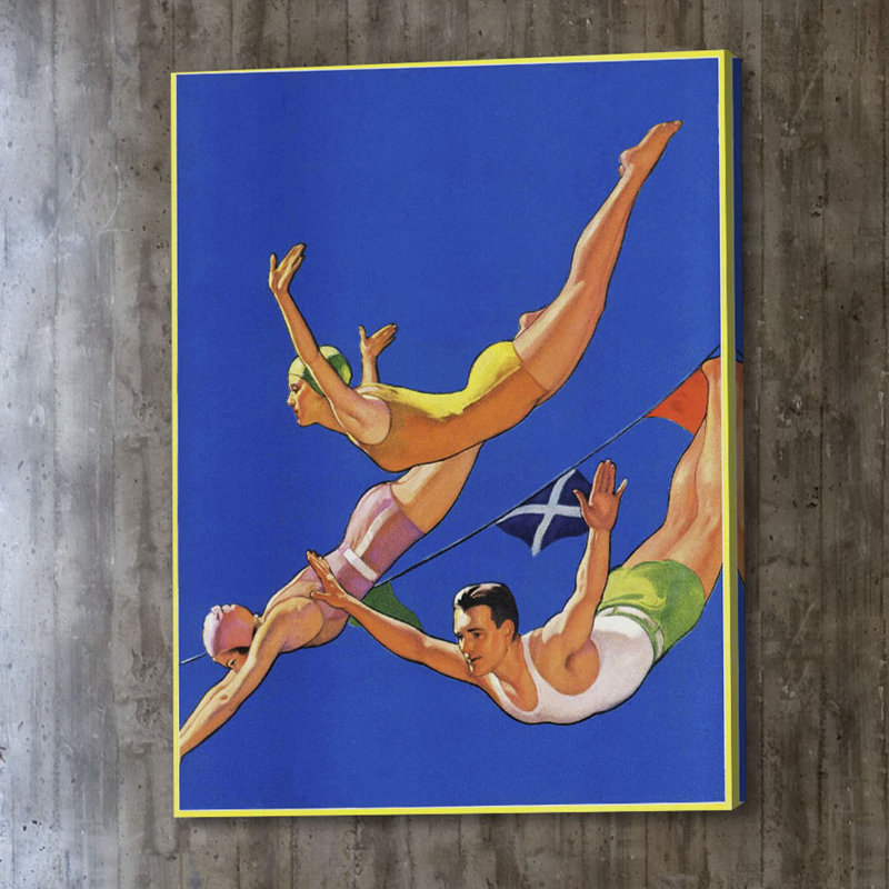 «Diving Women and Man» par John Newton Howitt, reproduction sur toile tendue, 39" H x 30" W x 1.5" D