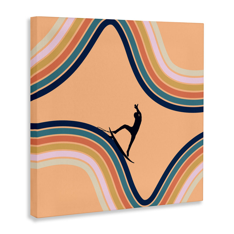 «Retro Surfer Rider Wave», conception par Ashley Singleton, H 17 po x l 17 po