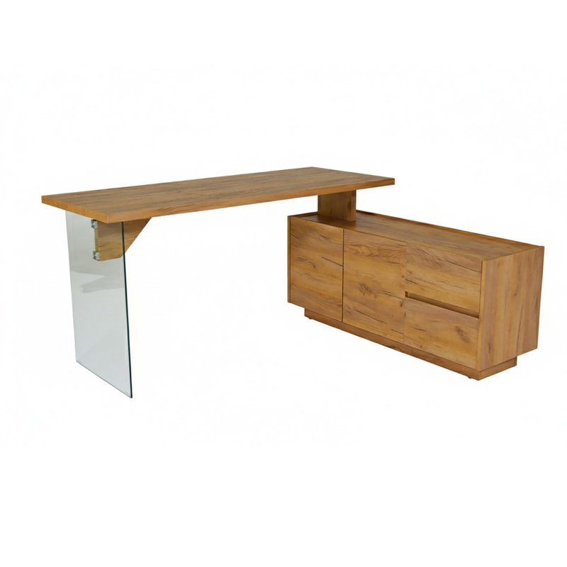 Bureau de direction en L de 63 po avec armoire de rangement Adalae, Brun