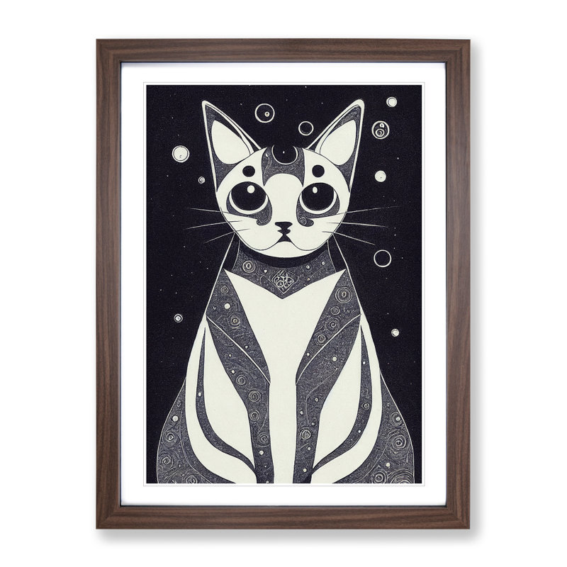 Mystical Cat - Single Picture Frame Print, 64cm H x 46cm W x 2cm D, Walnut